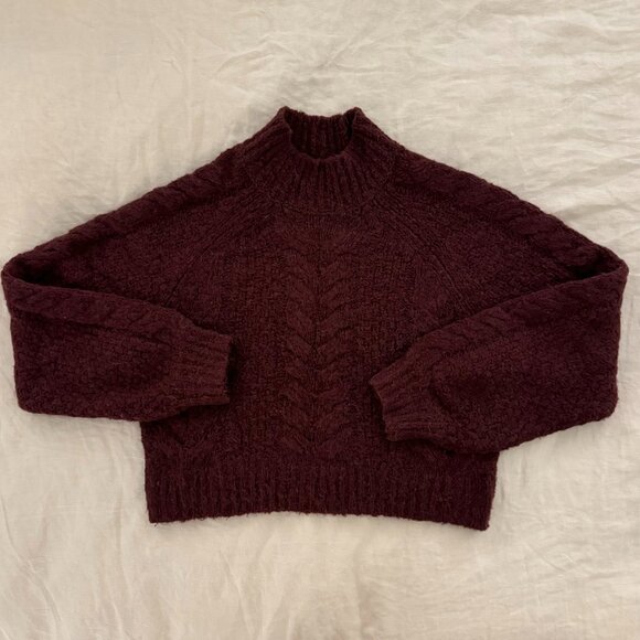Aritzia Sunday Best Melly Dark Red Cropped Mock Neck Sweater - Picture 1 of 5